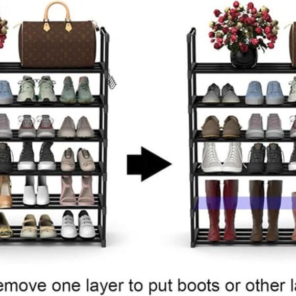 NEW 6 Tiers Metal Shoe Rack, Adjustable Shoe Shelf Storage Organizer - Picture 6 of 8